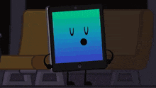 a tablet with a smiling face and arms and legs