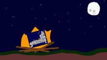 a drawing of a fire with a box of starmiles on top of it