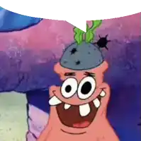 patrick star from spongebob squarepants has a speech bubble on his head