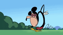 a cartoon drawing of mickey mouse with his eyes closed and his mouth open