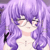 a girl with purple hair wearing glasses and a necklace