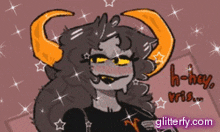 a cartoon drawing of a girl with horns and the words h-hey viris on the bottom