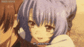 a girl with purple hair says ah estou bem in front of a man