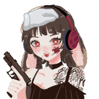 a drawing of a girl wearing headphones and a gun