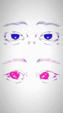 a drawing of a person 's eyes with one being blue and one being pink