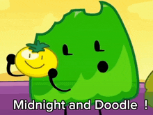 a cartoon character with a pineapple on his head says midnight and doodle !