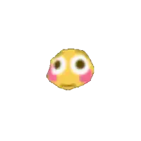 a yellow smiley face with big eyes and a white background