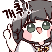 a cartoon drawing of a girl wearing a headset and giving a thumbs up