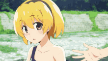 a drawing of a girl with yellow hair and a hand reaching out