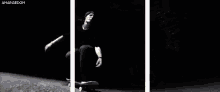 three images of a person riding a skateboard in the dark with the words amargedow at the bottom