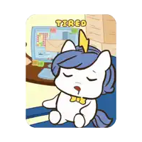a cartoon of a tired pony sitting in front of a computer screen