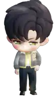 a 3d model of a boy with a letter b on his jacket