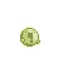 a pixel art drawing of a green circle with a face on it on a white background .