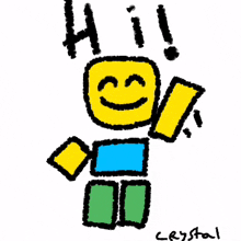 a child 's drawing of a robot with a smiley face and the word hi