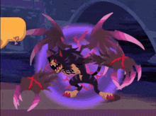 a cartoon drawing of a monster with wings and claws