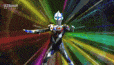 a cartoon character is standing in front of a colorful background and the word ultraman is on the bottom
