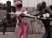 pink ranger kimberly hart fighting punch kick