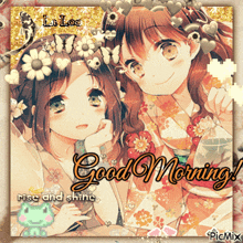 a picture of two anime girls says good morning