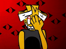 a cartoon of a man covering his eyes with his hand