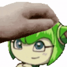 a cartoon character with green hair is wearing a hat and glasses .