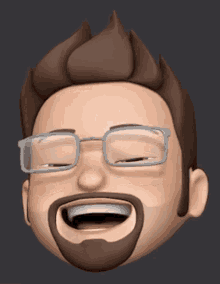 a cartoon man with glasses and a beard is laughing with his mouth open