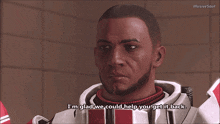 a video game screen shows a man saying i 'm glad we could help you get it back