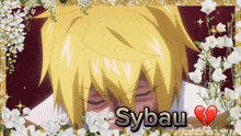a picture of a yellow haired anime character with the name sybau on it