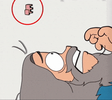 a cartoon drawing of a person with a red circle around them