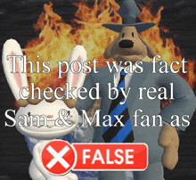 a poster that says this post was fact checked by real sam and max fan as false