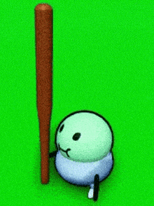 a cartoon character is holding a baseball bat on a green background