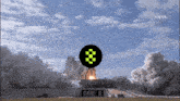 a picture of a rocket being launched with nasa in the background