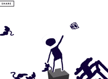 a drawing of a person with a share button below