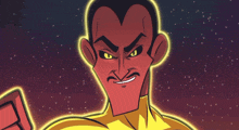 a cartoon of a man with a mustache and a yellow shirt