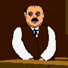 a pixel art of a man with a mustache wearing a vest and tie