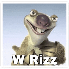 a cartoon character from the movie ice age is holding a banana and says w rizz .