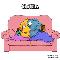 a cartoon of a duck and a mouse sitting on a couch