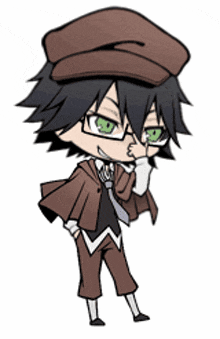 a cartoon character wearing glasses and a hat covering his nose