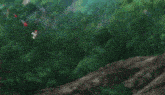a woman with red hair is flying through the air holding a sword