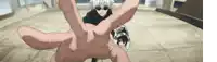 a cartoon character is being attacked by a large hand