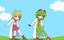 a cartoon drawing of a girl in a lab coat
