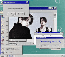 a computer screen shows a system message for heeseung