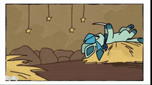 a cartoon of a dog laying down with a knife in its hand