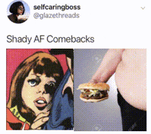 a picture of a comic book character and a picture of a hamburger