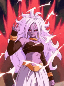 a cartoon drawing of a woman with long purple hair