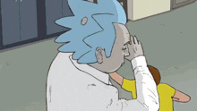 a cartoon of rick from rick and morty covering his face with his hand