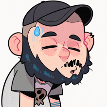 a cartoon of a man with a beard wearing a hat and a shirt with a skull on it