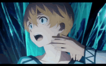 a person is touching another person 's neck in a dark room