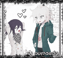 a picture of two anime characters with the name oumaeda on the bottom right