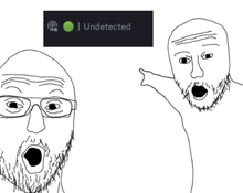 a black and white drawing of a man with glasses and a green circle that says ' undetected '