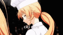 a girl in a chef 's hat with the words cici core written on the bottom